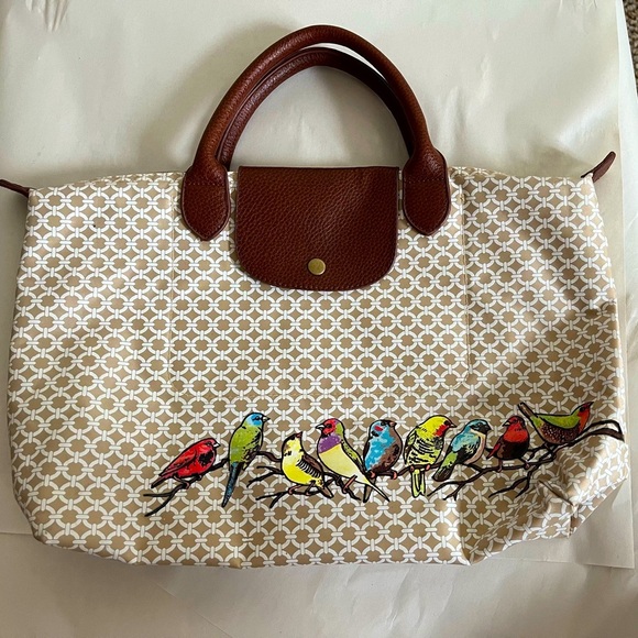 Barth & McCallig Lightweight Foldable Bird Embellished Tote With Leather Trim - Picture 1 of 15